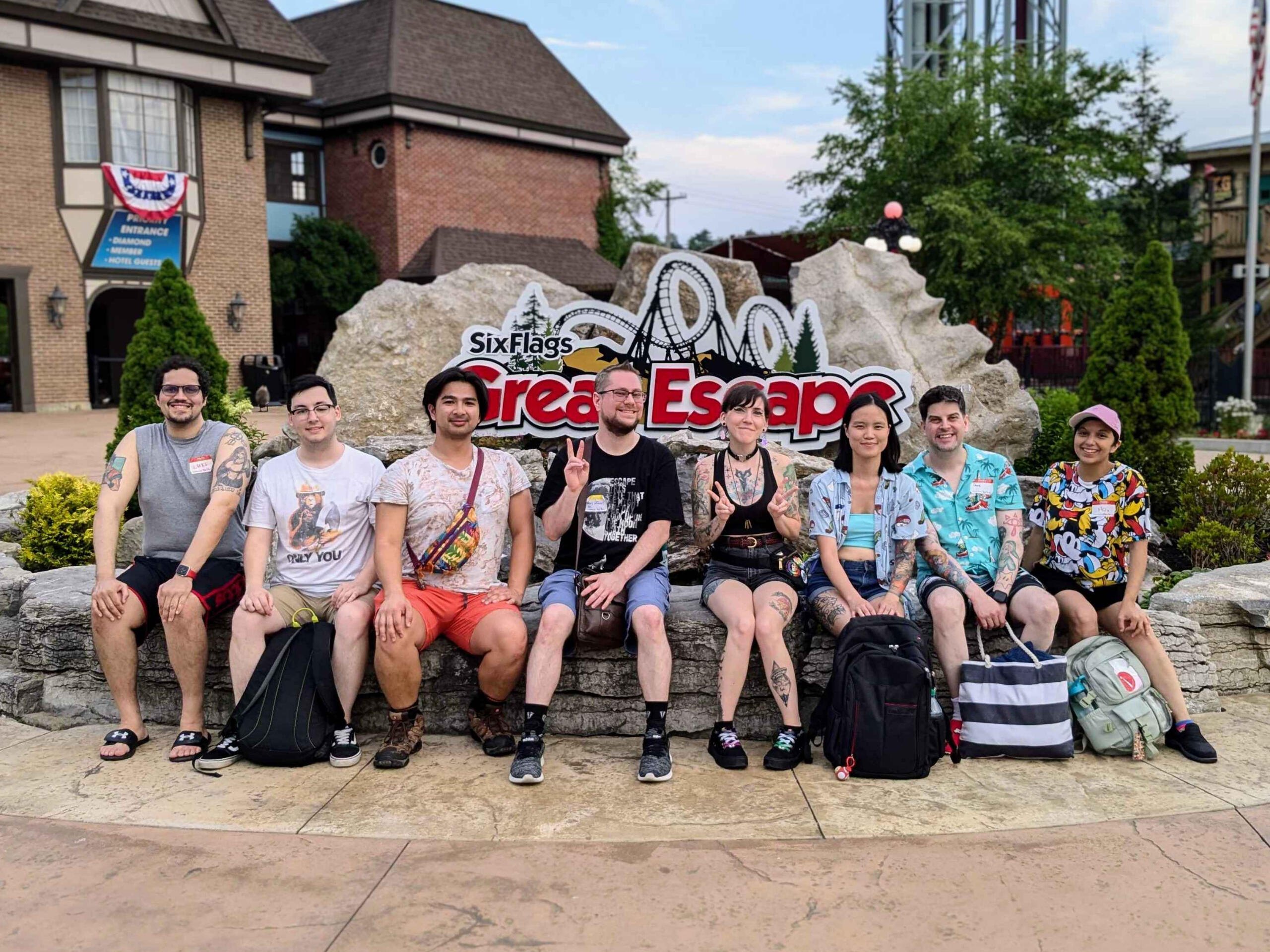 Fruities team and friends at a theme park